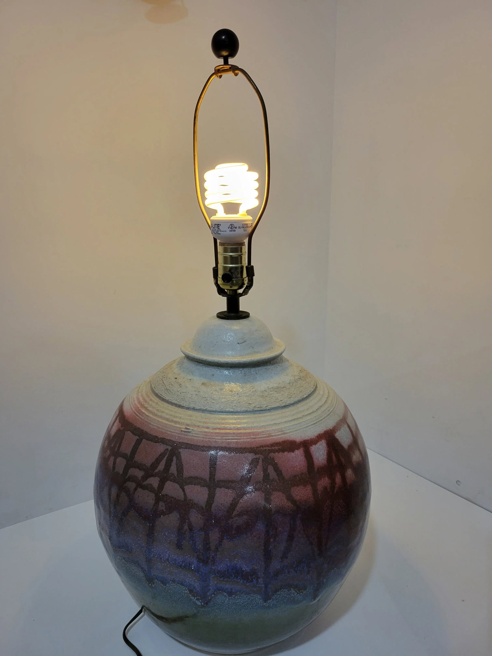 Large Modernist Artist Signed Glazed Pottery Lamp - 10