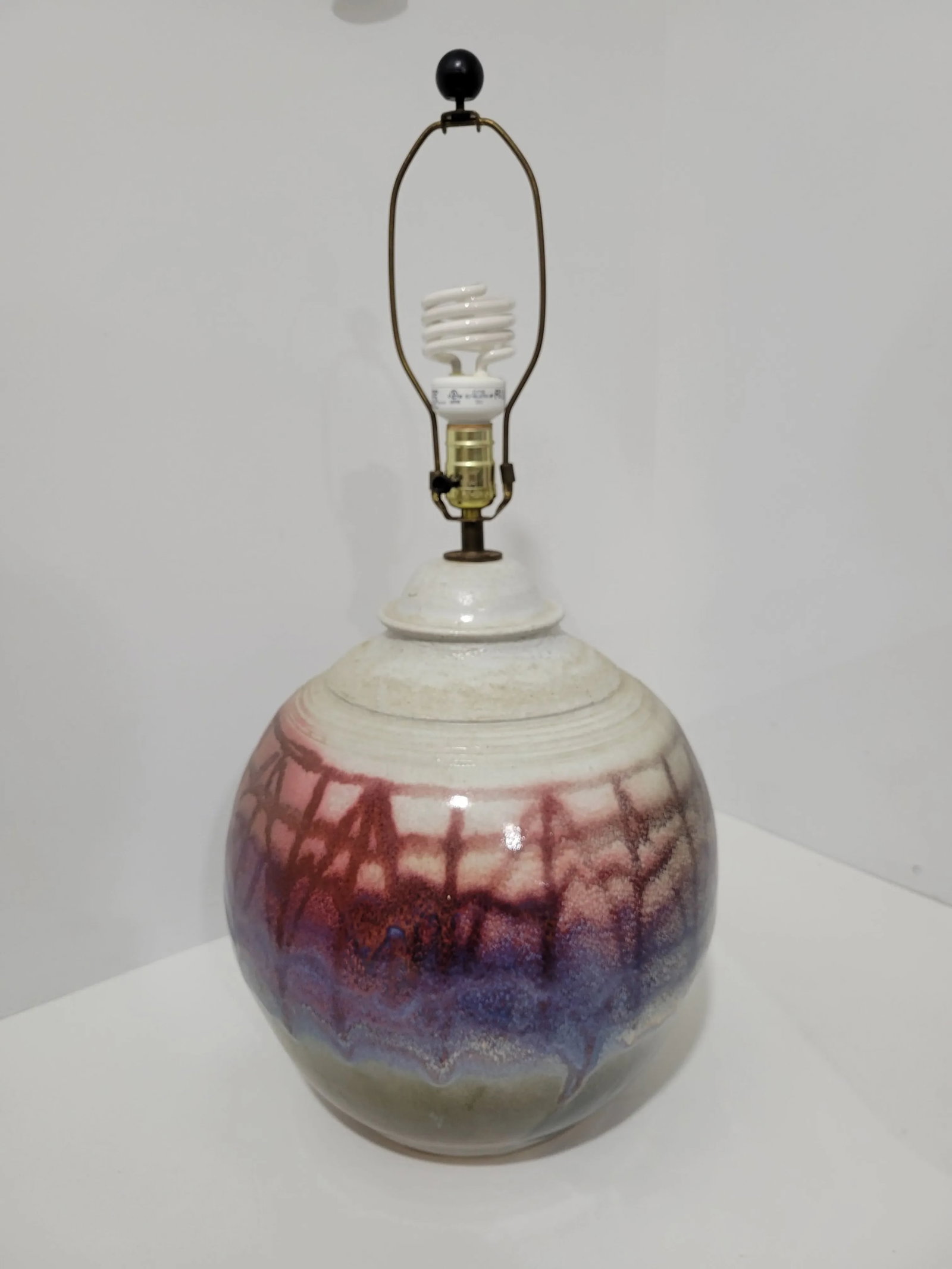 Large Modernist Artist Signed Glazed Pottery Lamp - 11