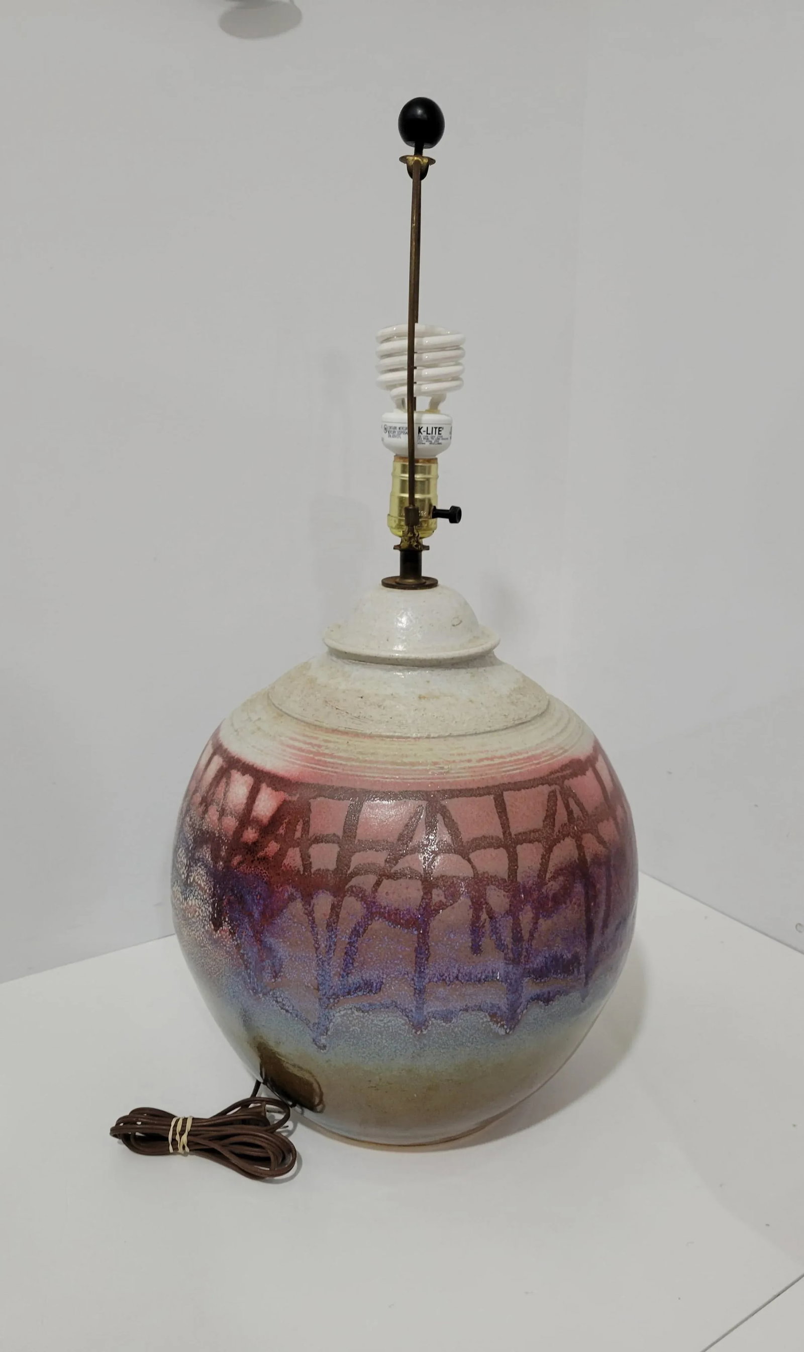 Large Modernist Artist Signed Glazed Pottery Lamp - 2