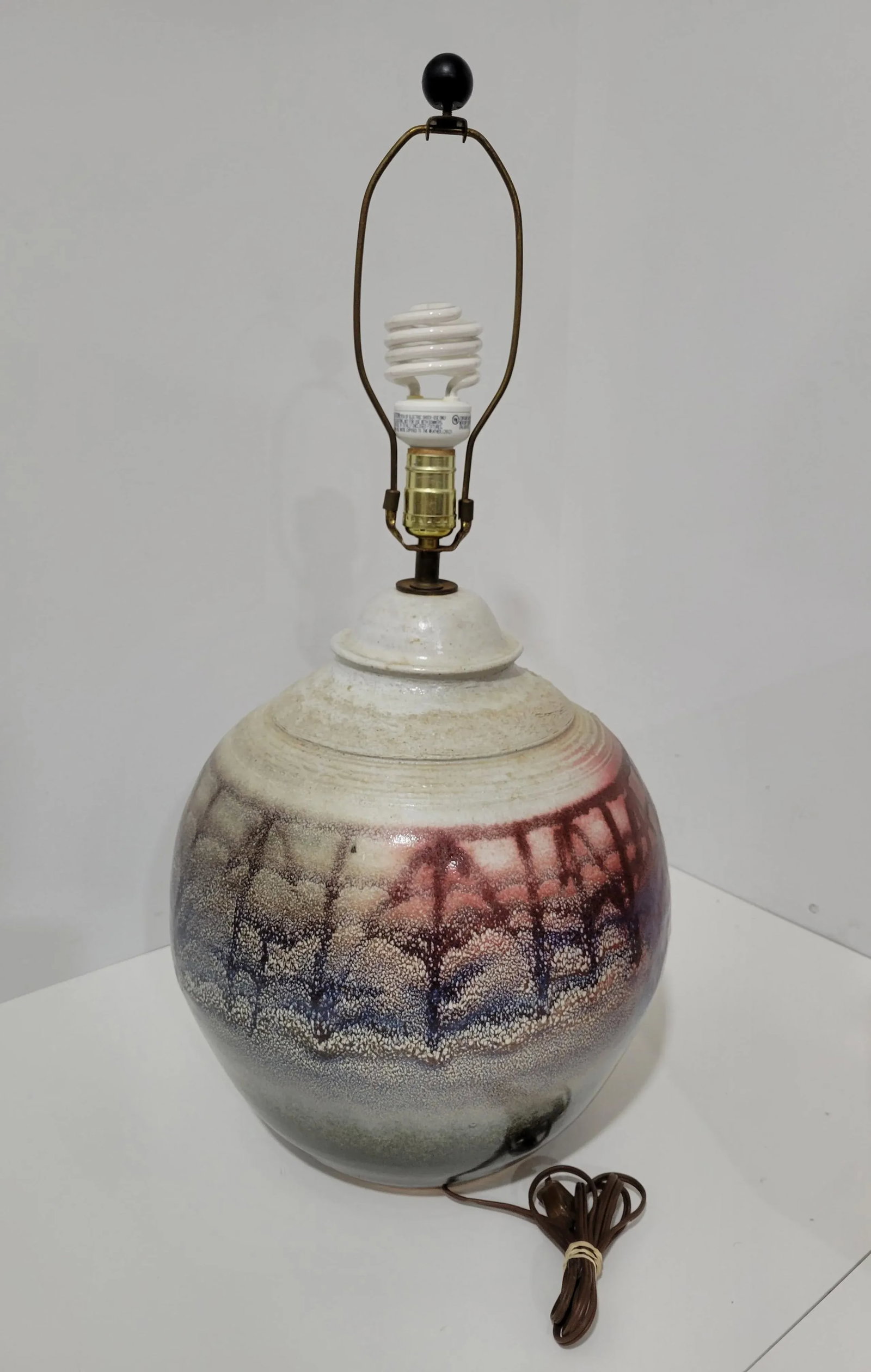 Large Modernist Artist Signed Glazed Pottery Lamp - 3