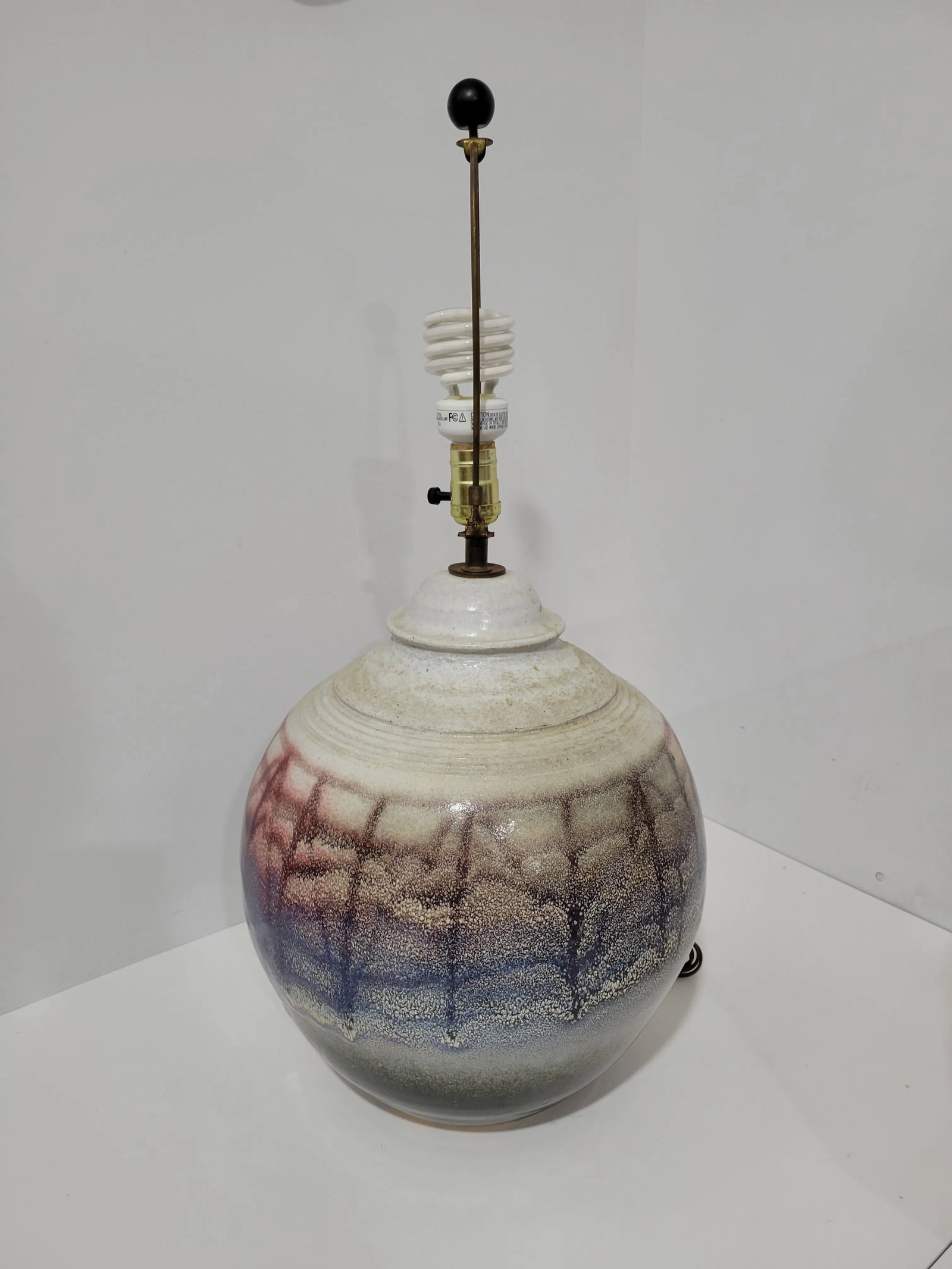 Large Modernist Artist Signed Glazed Pottery Lamp - 4