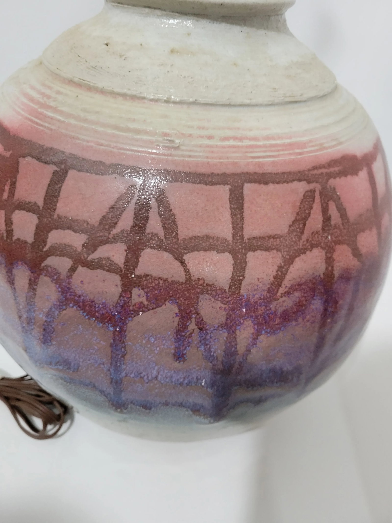 Large Modernist Artist Signed Glazed Pottery Lamp - 6