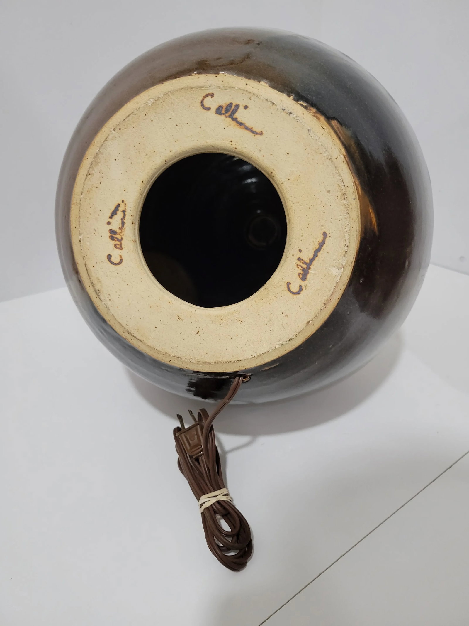 Large Modernist Artist Signed Glazed Pottery Lamp - 8