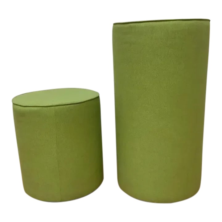Knoll Rockwell Unscripted Swivel Bar and Low Stool - Set of 2: Mid Century Modern Knoll Rockwell Unscripted Swivel Bar and Low Stool - Set of 2 The Rockwell Unscripted Upholstered Seat offers fun punctuation to dining, living or office spaces. Mix them with class