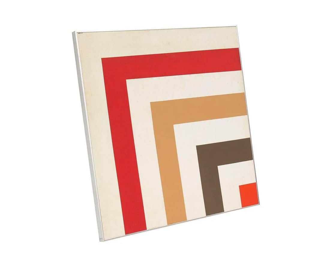 Vintage C.1980 Hard Edge Abstract Geometric Acrylic Painting Signed j.v. 80, 40x40 - 2