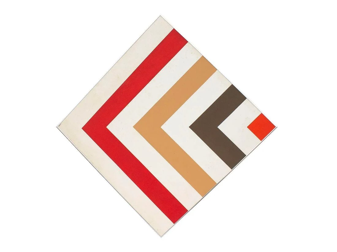 Vintage C.1980 Hard Edge Abstract Geometric Acrylic Painting Signed j.v. 80, 40x40 - 5