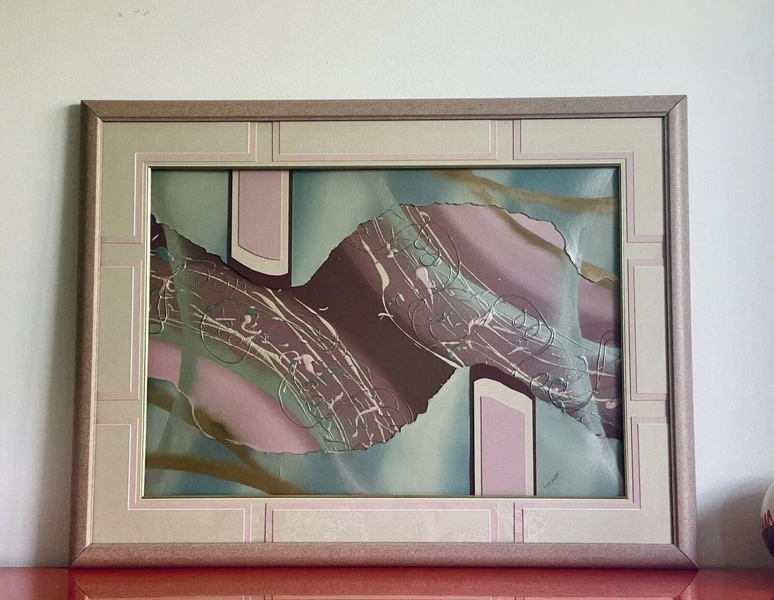 Late 20th Century Postmodern Abstract Mixed-Media Painting Signed Walcutt, Framed - 11