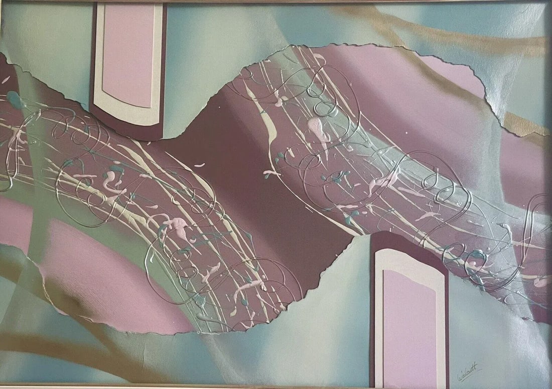 Late 20th Century Postmodern Abstract Mixed-Media Painting Signed Walcutt, Framed - 2