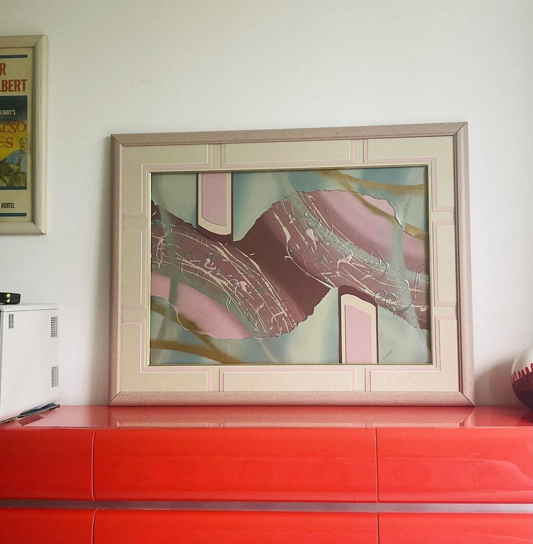 Late 20th Century Postmodern Abstract Mixed-Media Painting Signed Walcutt, Framed - 7