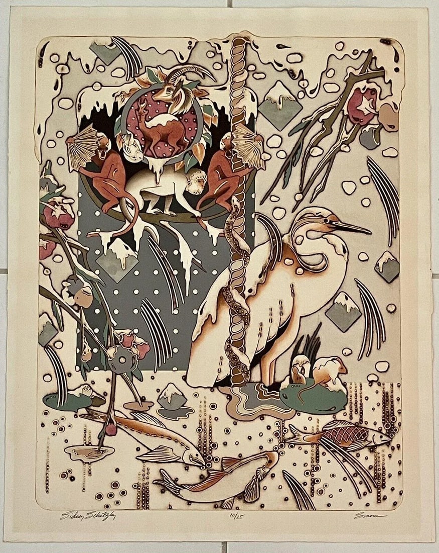 1980s "Snow" 10/25 Sidney Schatzky Hand Colored Limited Edition Collagraph - 8
