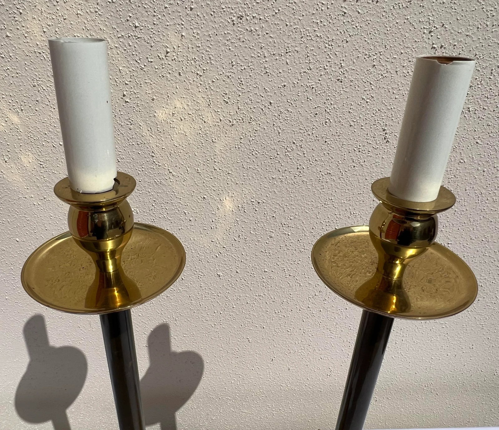 Pair of Vintage Mid 20th Century Tall Brass Lamps With Stepped Bases - 6