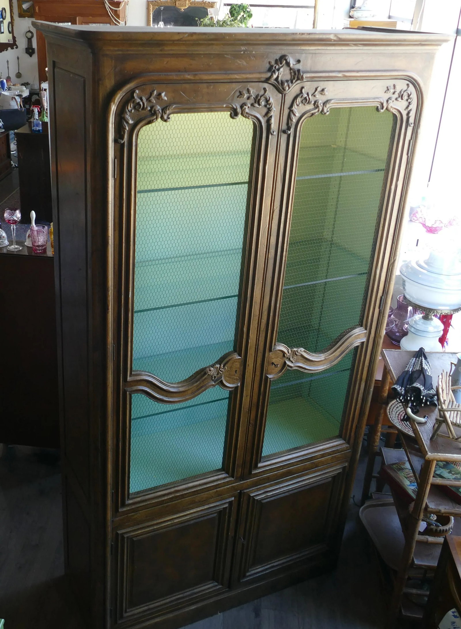 Mid 20th Century French Provincial Display Cabinet Wire Doors by Baker - 11