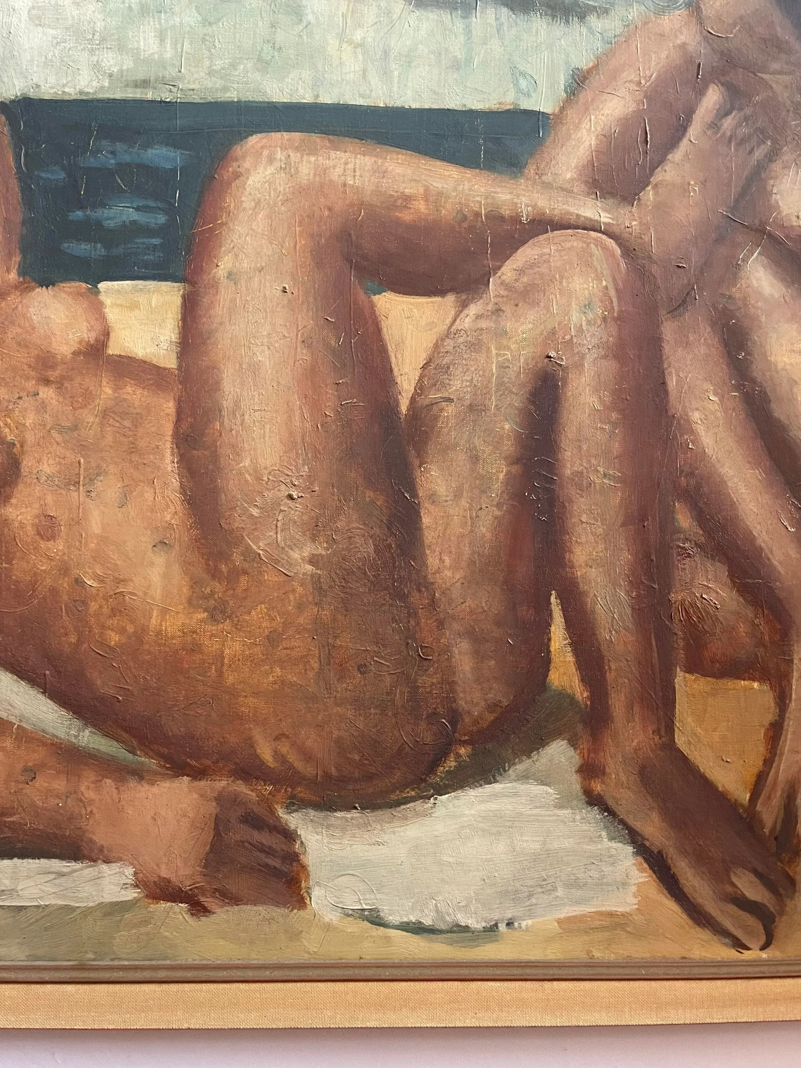 Oleg Zinger Oil Painting Sign Cubism Naked Women on the Beach 1945 France - 10