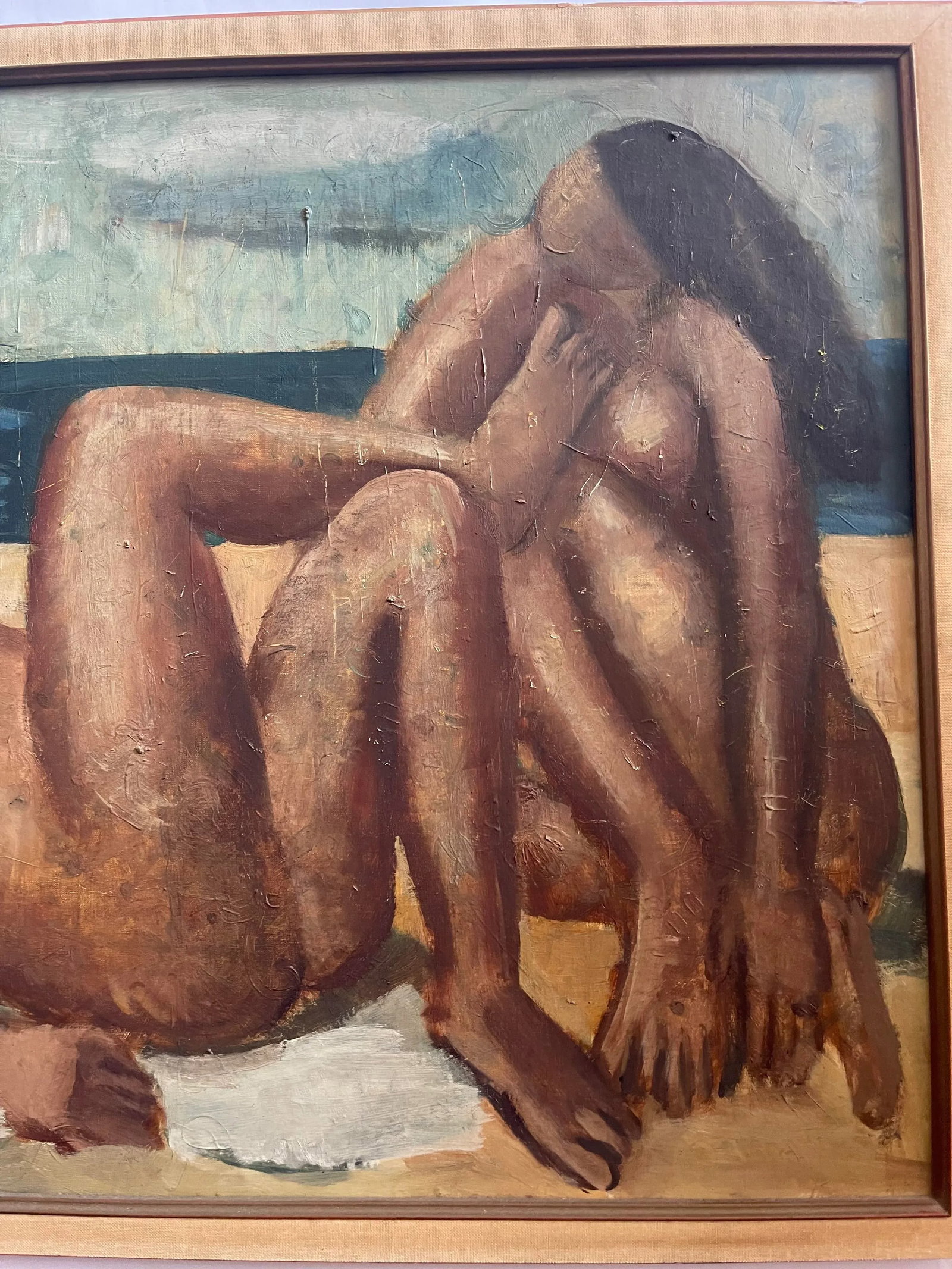 Oleg Zinger Oil Painting Sign Cubism Naked Women on the Beach 1945 France - 3