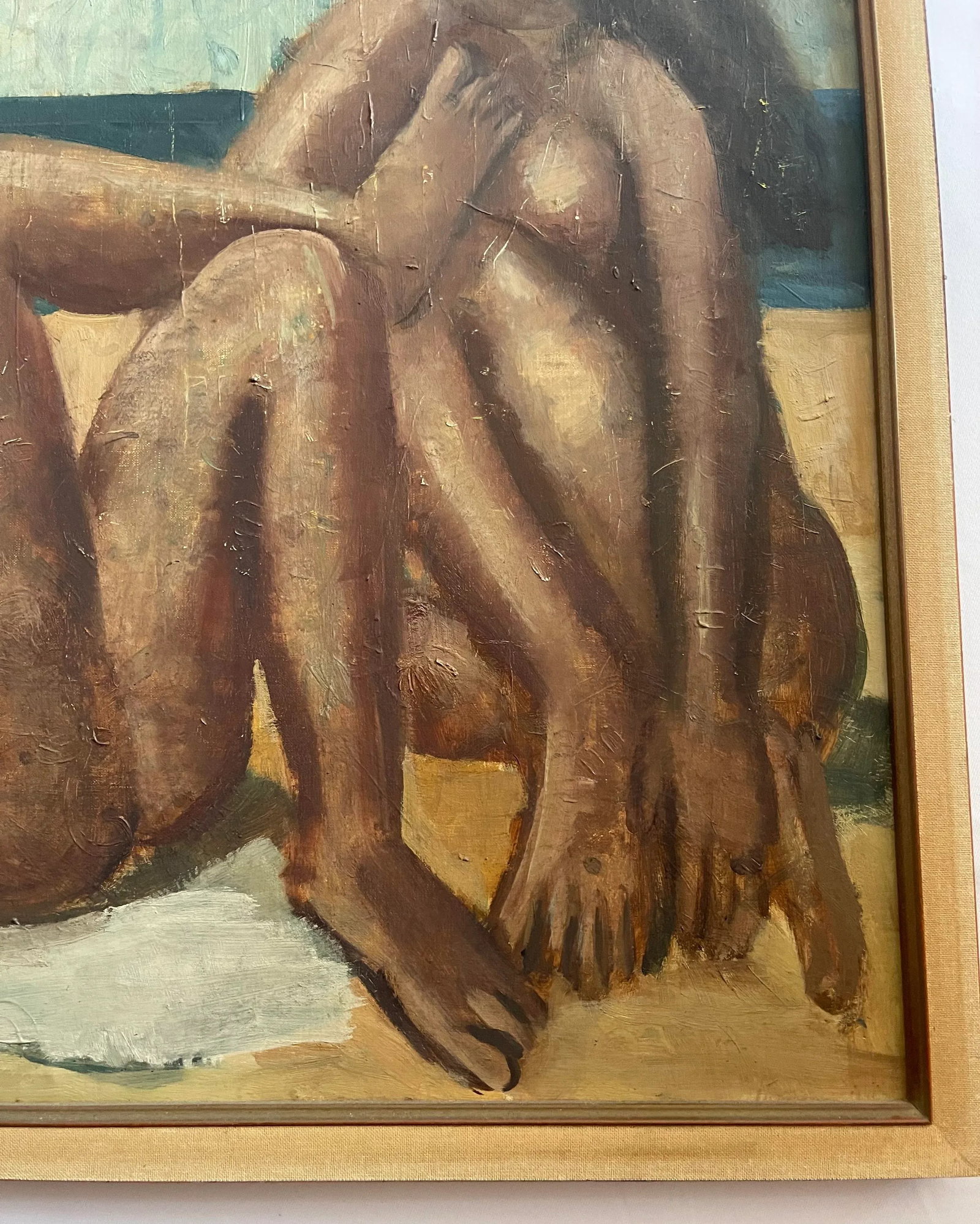 Oleg Zinger Oil Painting Sign Cubism Naked Women on the Beach 1945 France - 4