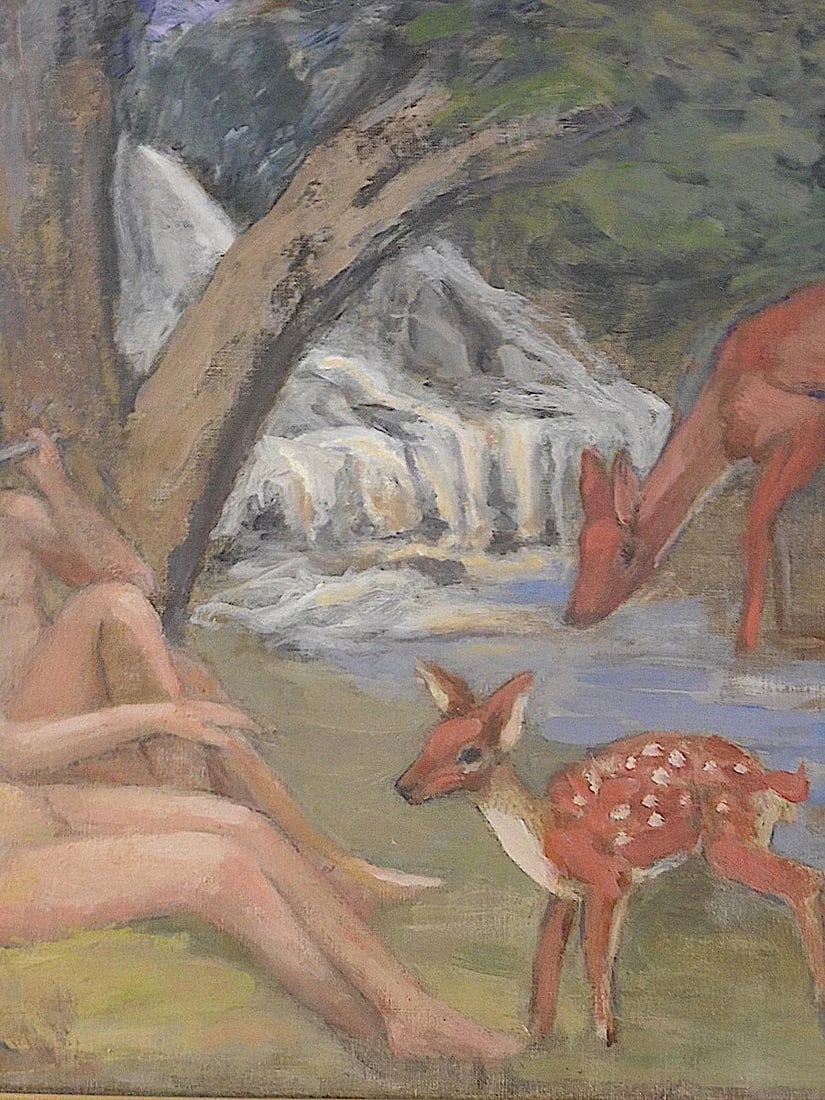 Original Signed Vintage Impressionist Oil on Canvas-Nude Couple in Pastoral Setting-Christie's Tag - 4