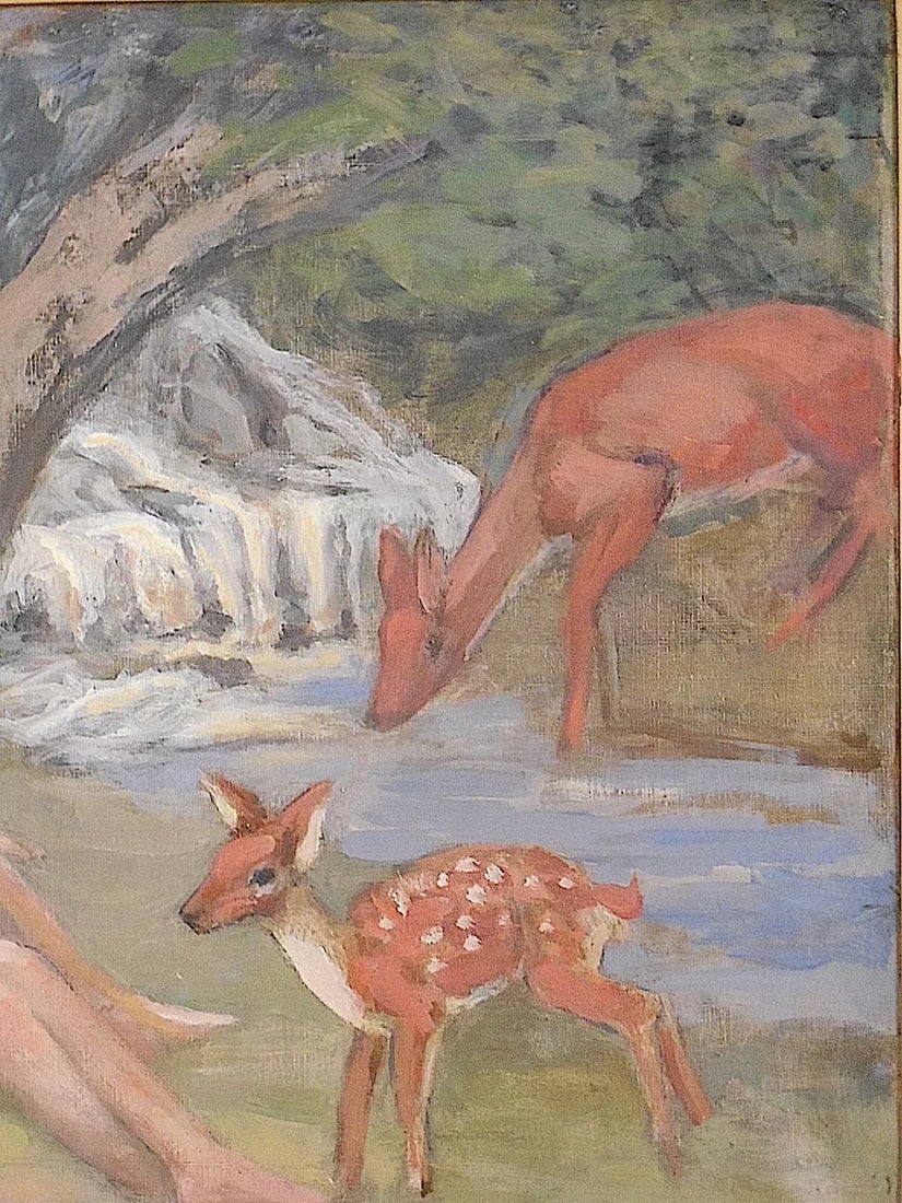Original Signed Vintage Impressionist Oil on Canvas-Nude Couple in Pastoral Setting-Christie's Tag - 5
