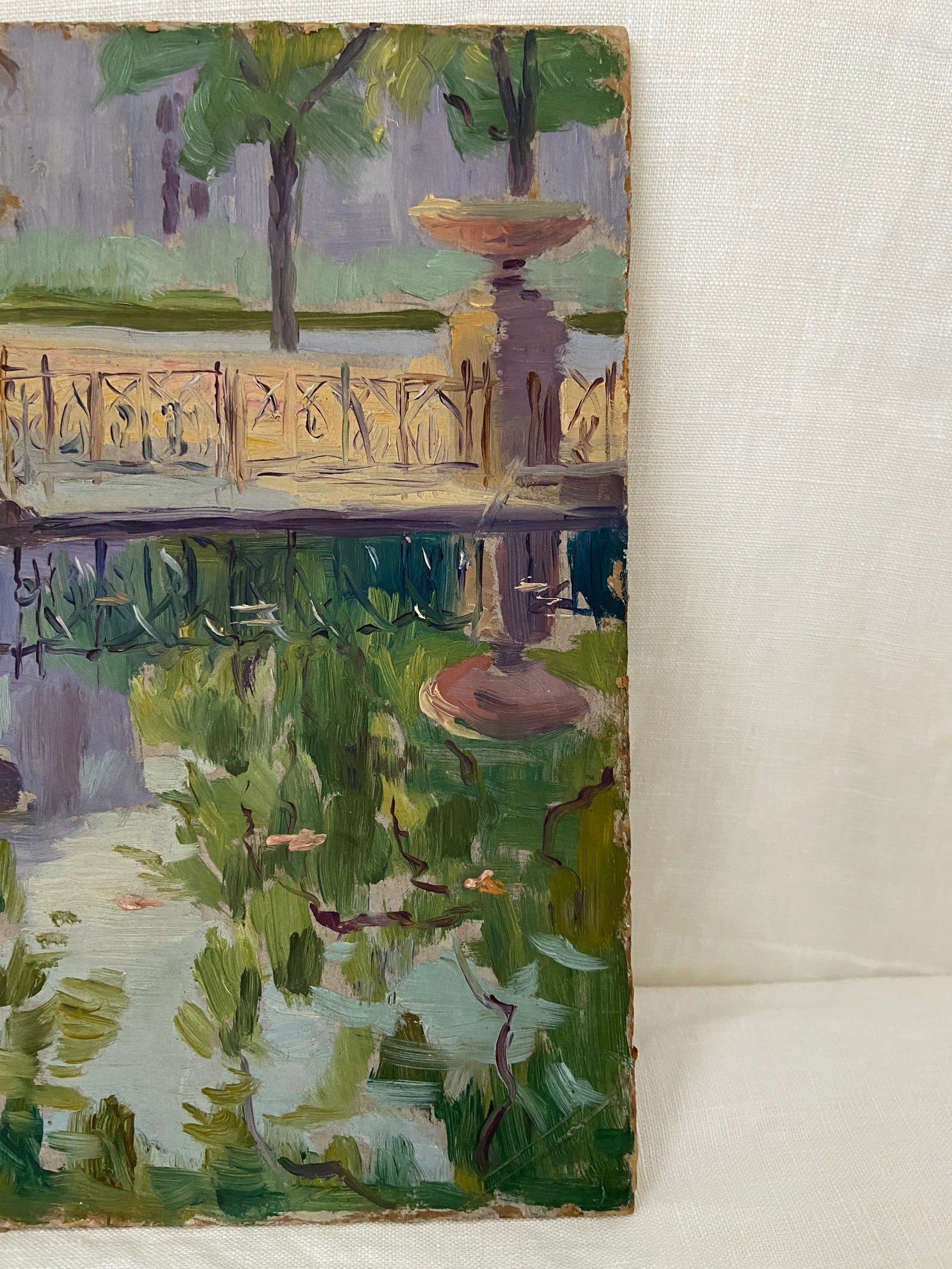 Mid 20th Century Park Scene Oil Painting on Wood Panel - 2