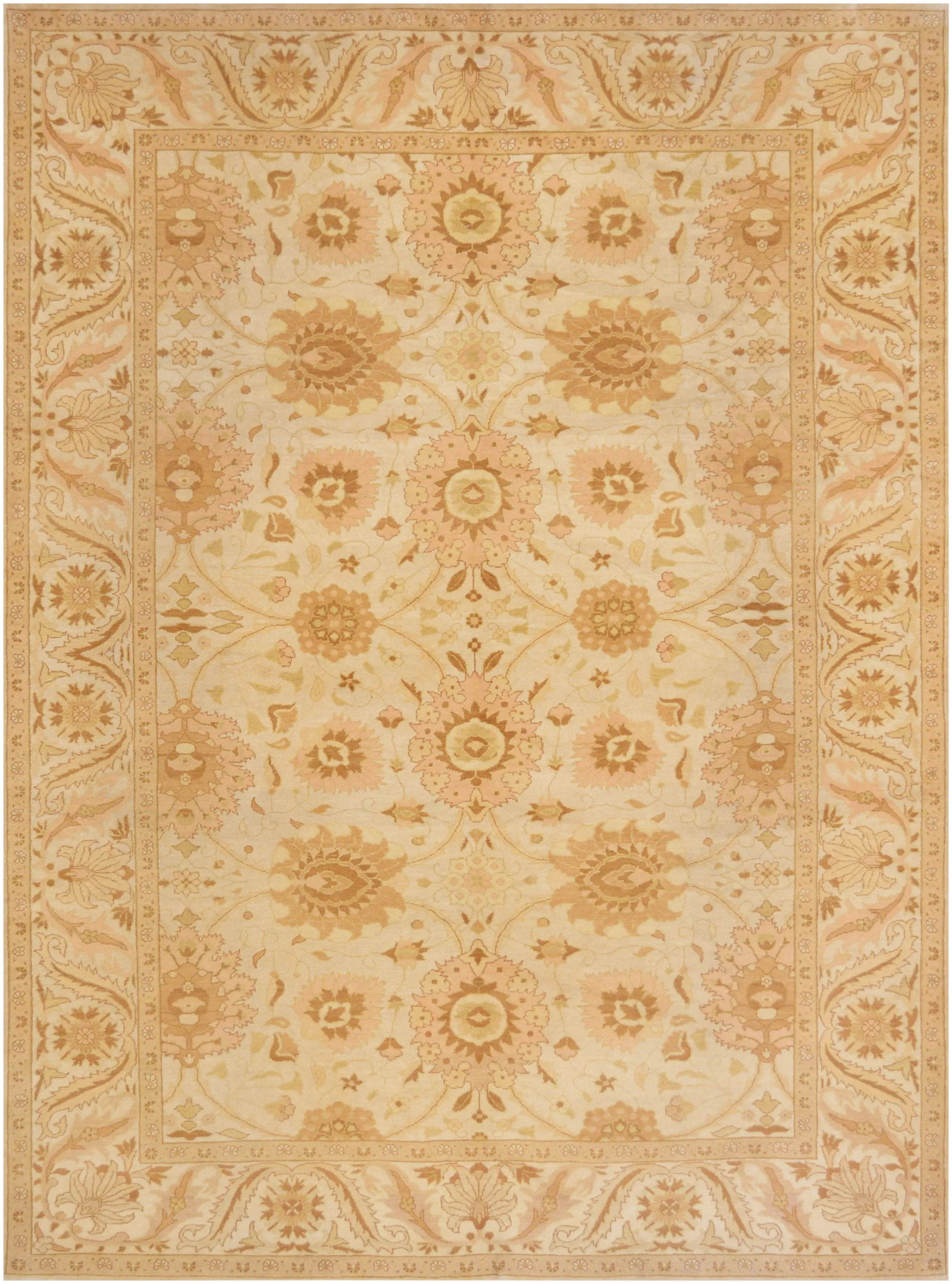 Mansour Fine Handwoven Agra Rug: High quality Agra from Pakistan. This beautiful Agra features masterful color combinations and large scale all over design motifs. 100% fine natural hand-spun wool pile. Condition: Alterations: Origin