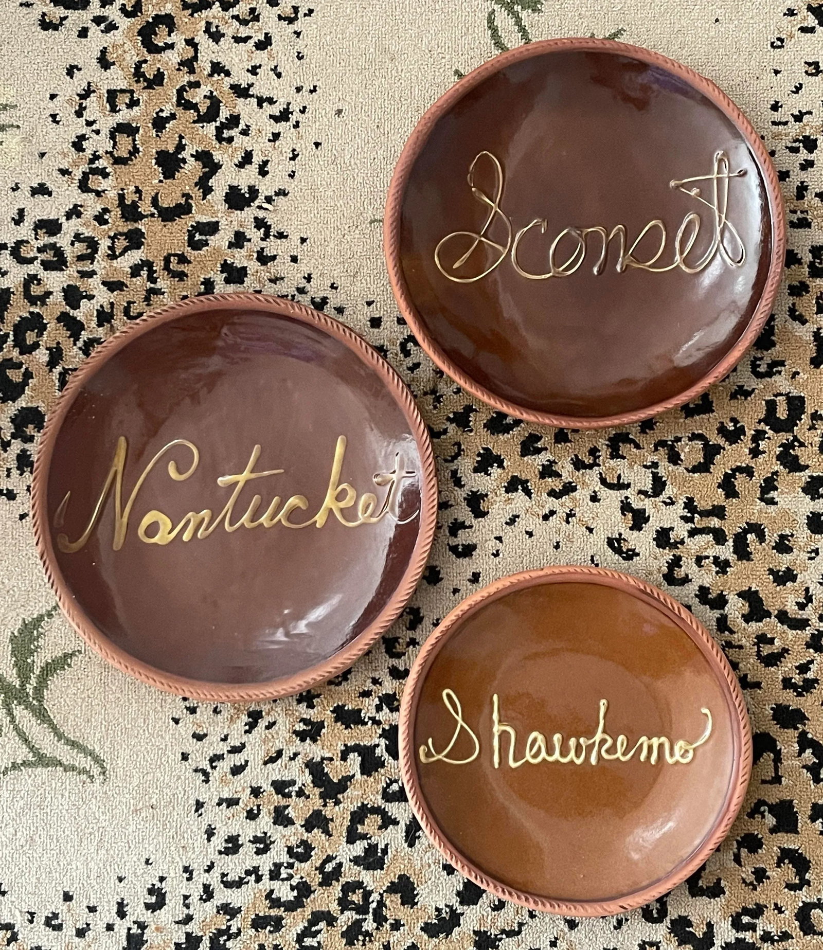 Antique Nantucket Redware Pottery Plates - Set/3 - 11