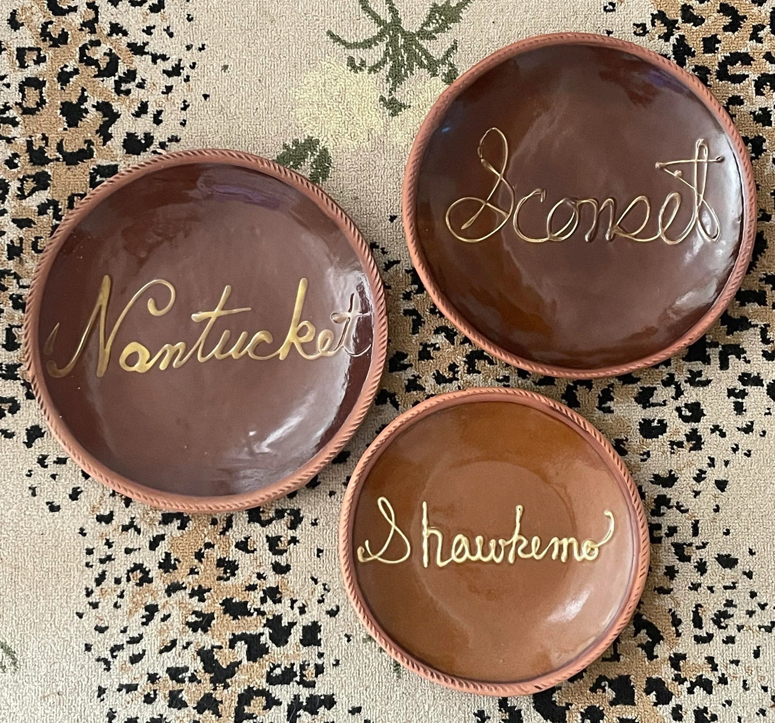 Antique Nantucket Redware Pottery Plates - Set/3 - 3