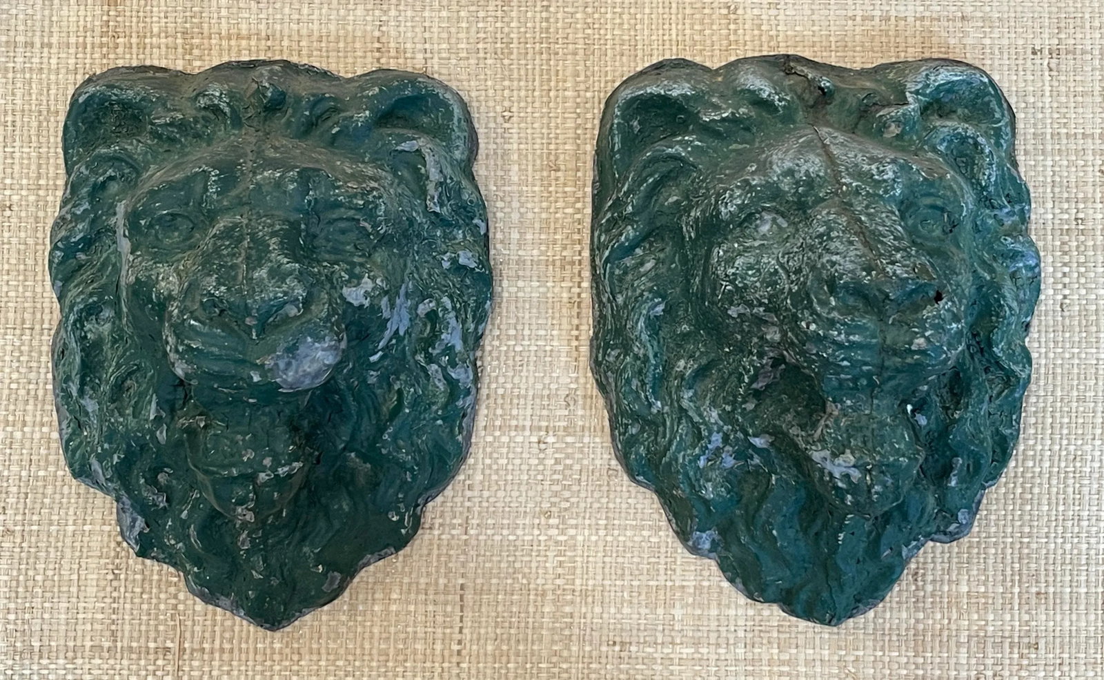 Antique Zinc Architectural Lion Heads - a Pair - 9