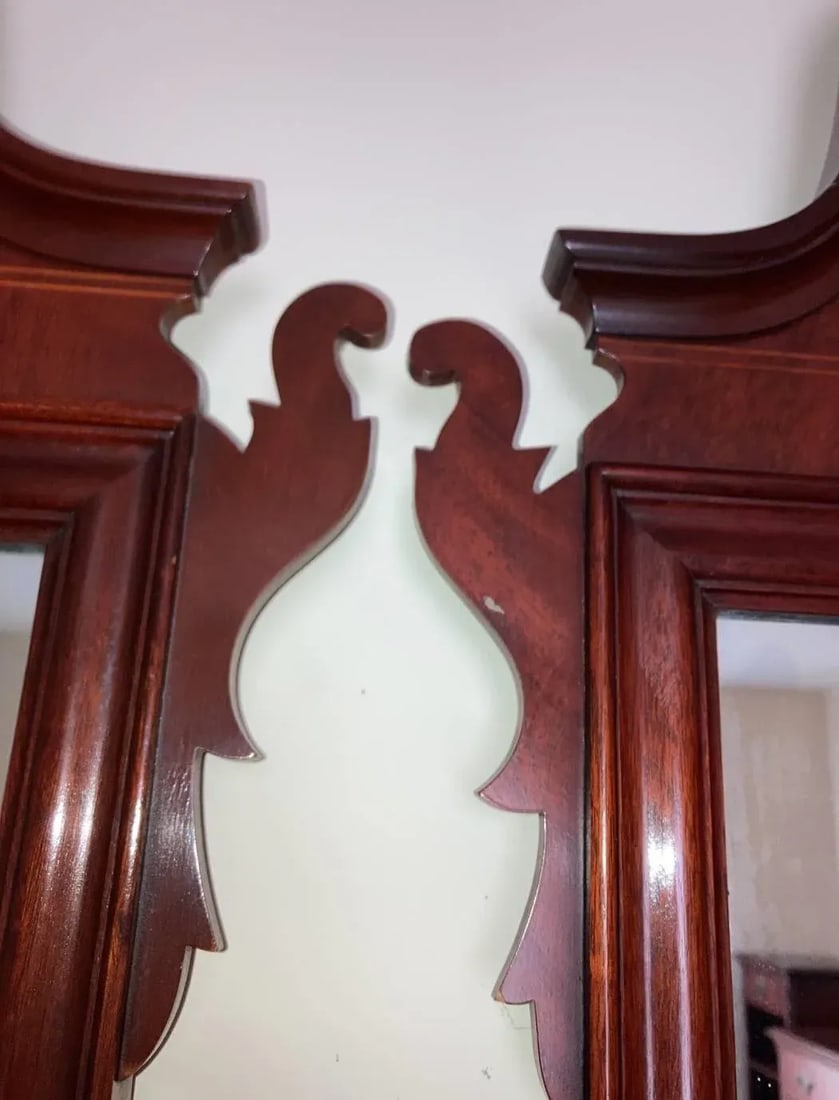 Pair of Vintage American Mahogany Federal Style Pediment Wall Hanging Mirror - 10