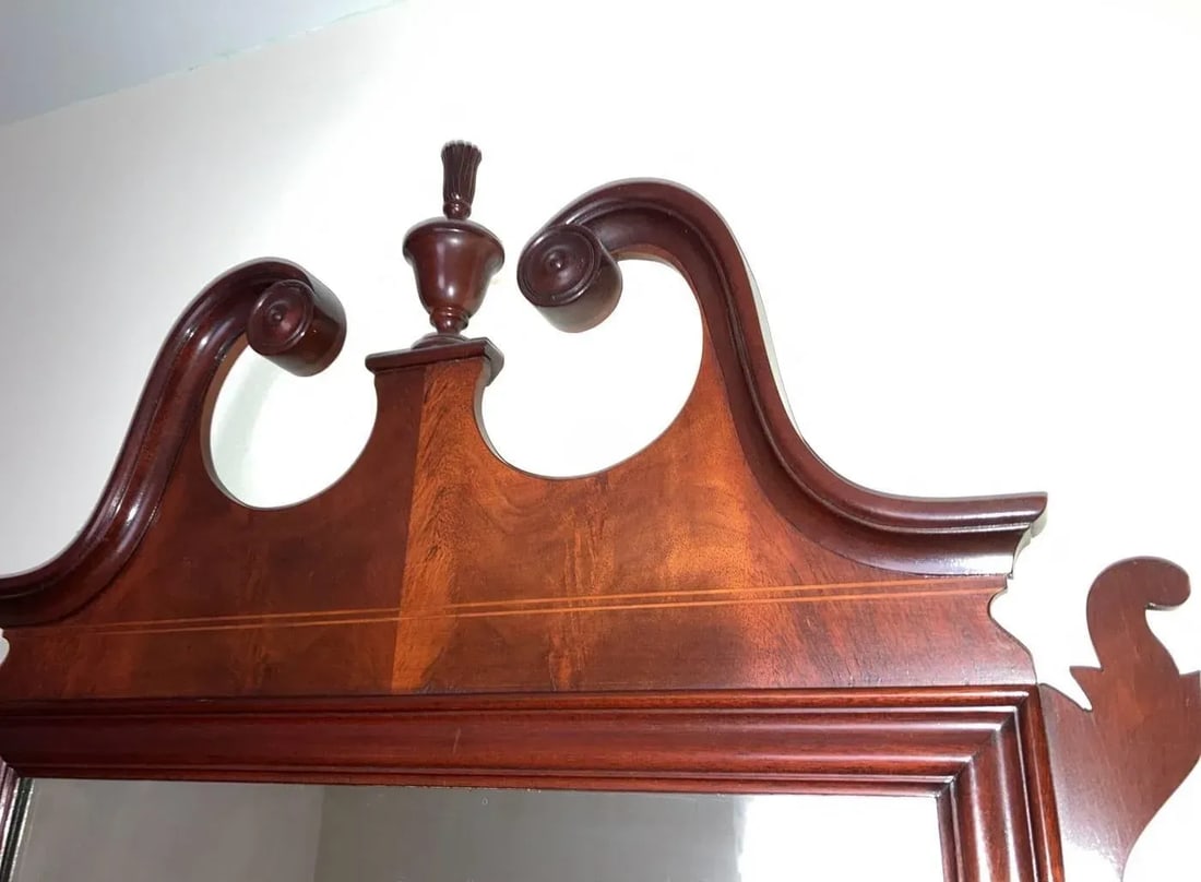 Pair of Vintage American Mahogany Federal Style Pediment Wall Hanging Mirror - 11