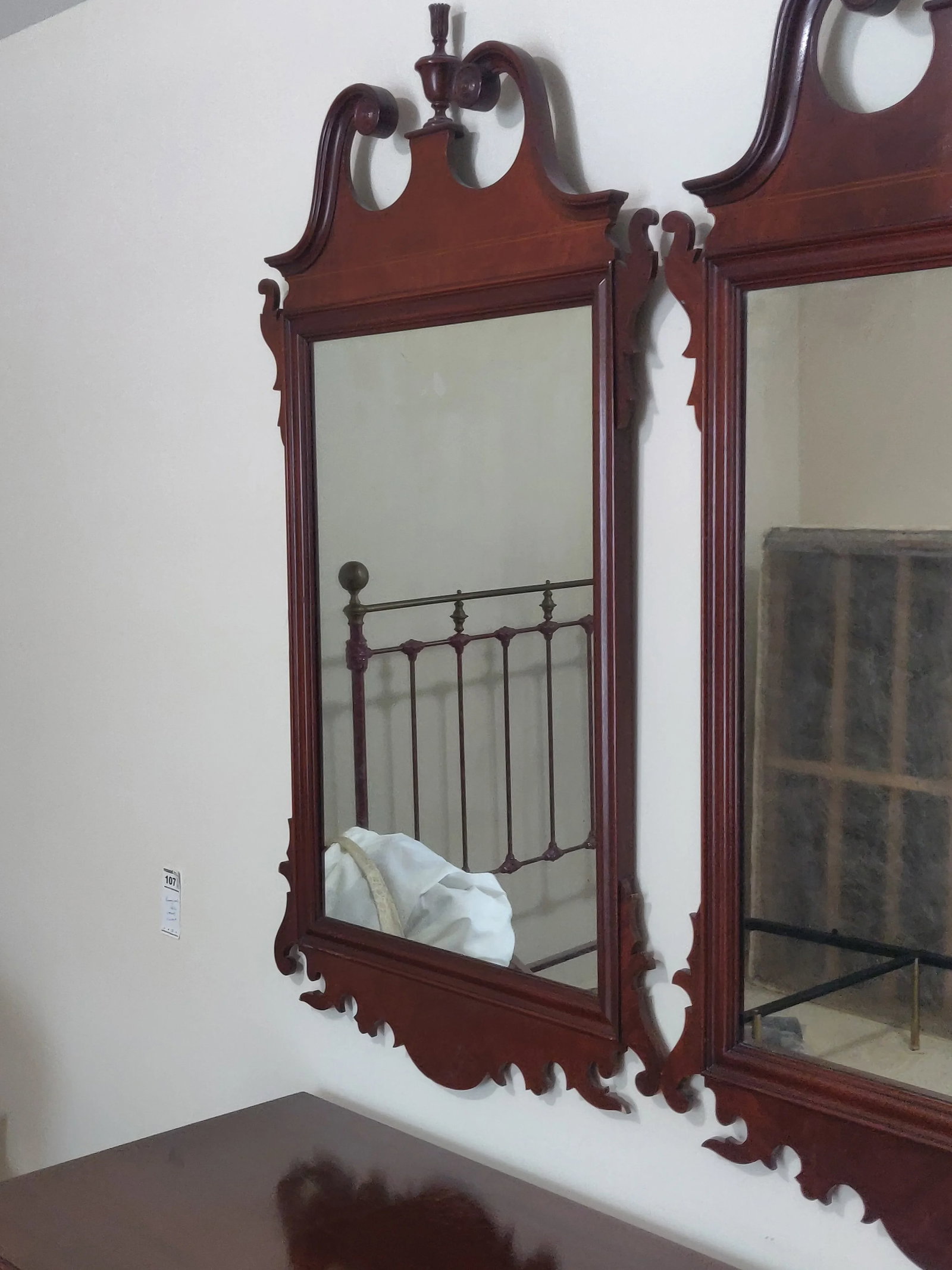 Pair of Vintage American Mahogany Federal Style Pediment Wall Hanging Mirror - 8