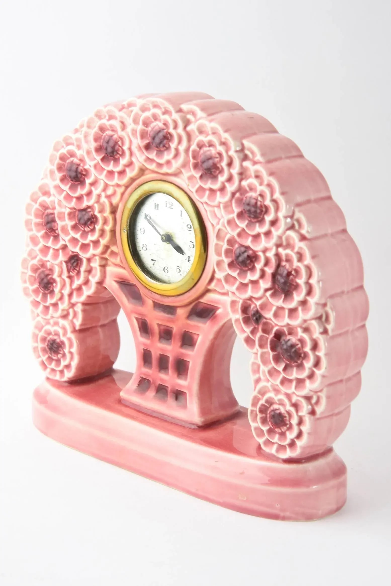 19th Century Art Nouveau Majolica Floral Dresser Mantel Clock and Garniture Set - 3 Pieces - 10
