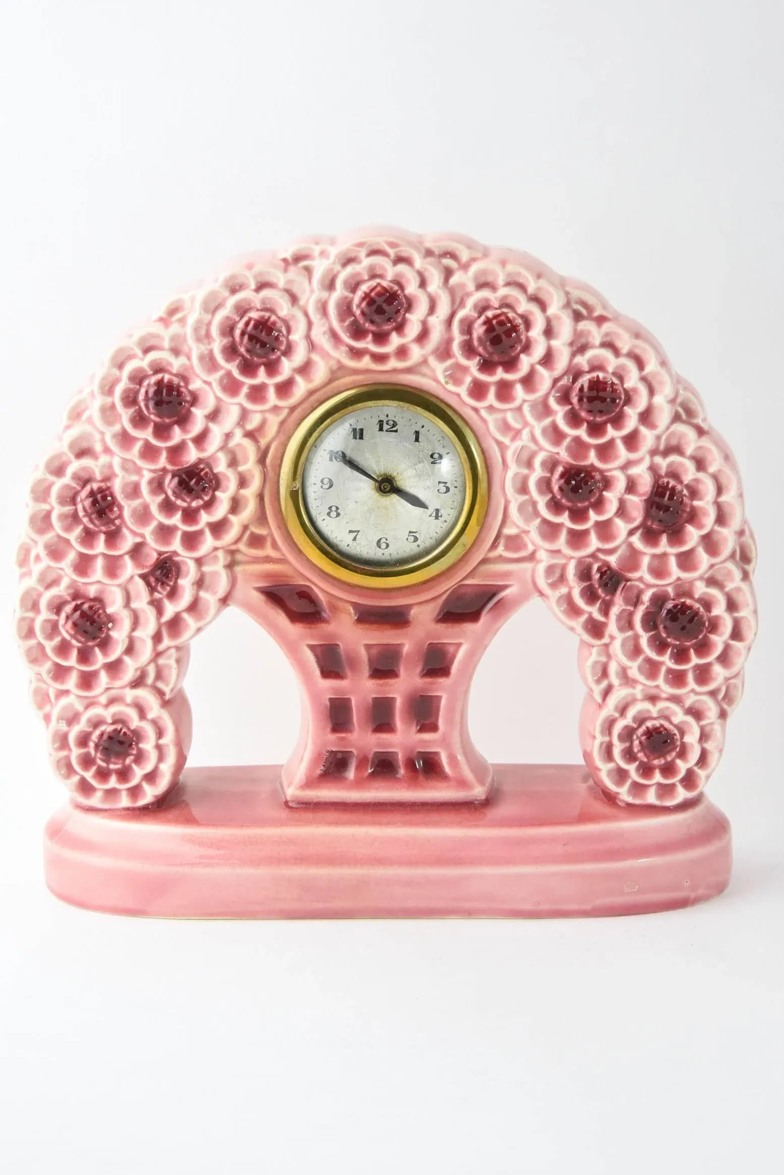 19th Century Art Nouveau Majolica Floral Dresser Mantel Clock and Garniture Set - 3 Pieces - 2