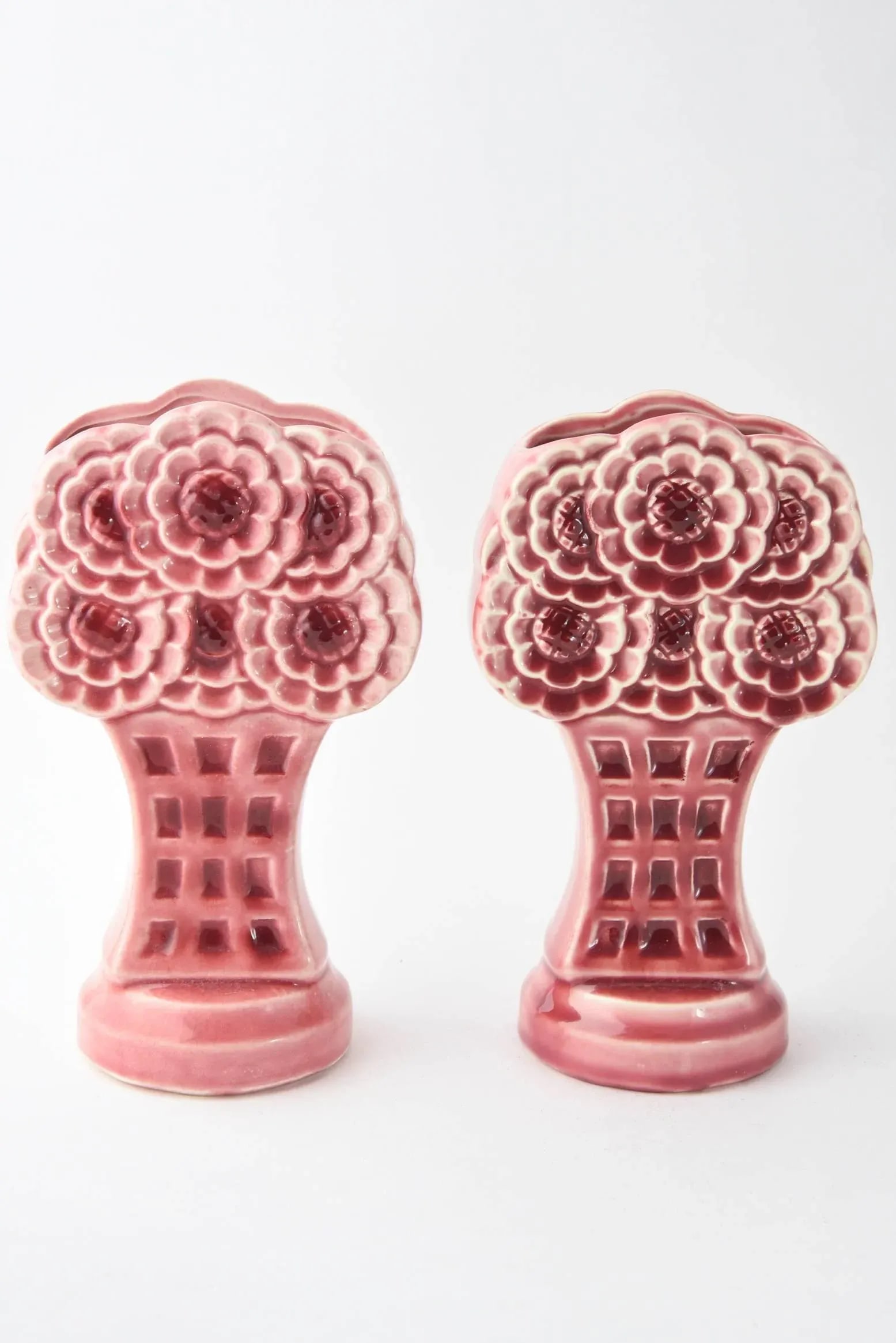 19th Century Art Nouveau Majolica Floral Dresser Mantel Clock and Garniture Set - 3 Pieces - 8