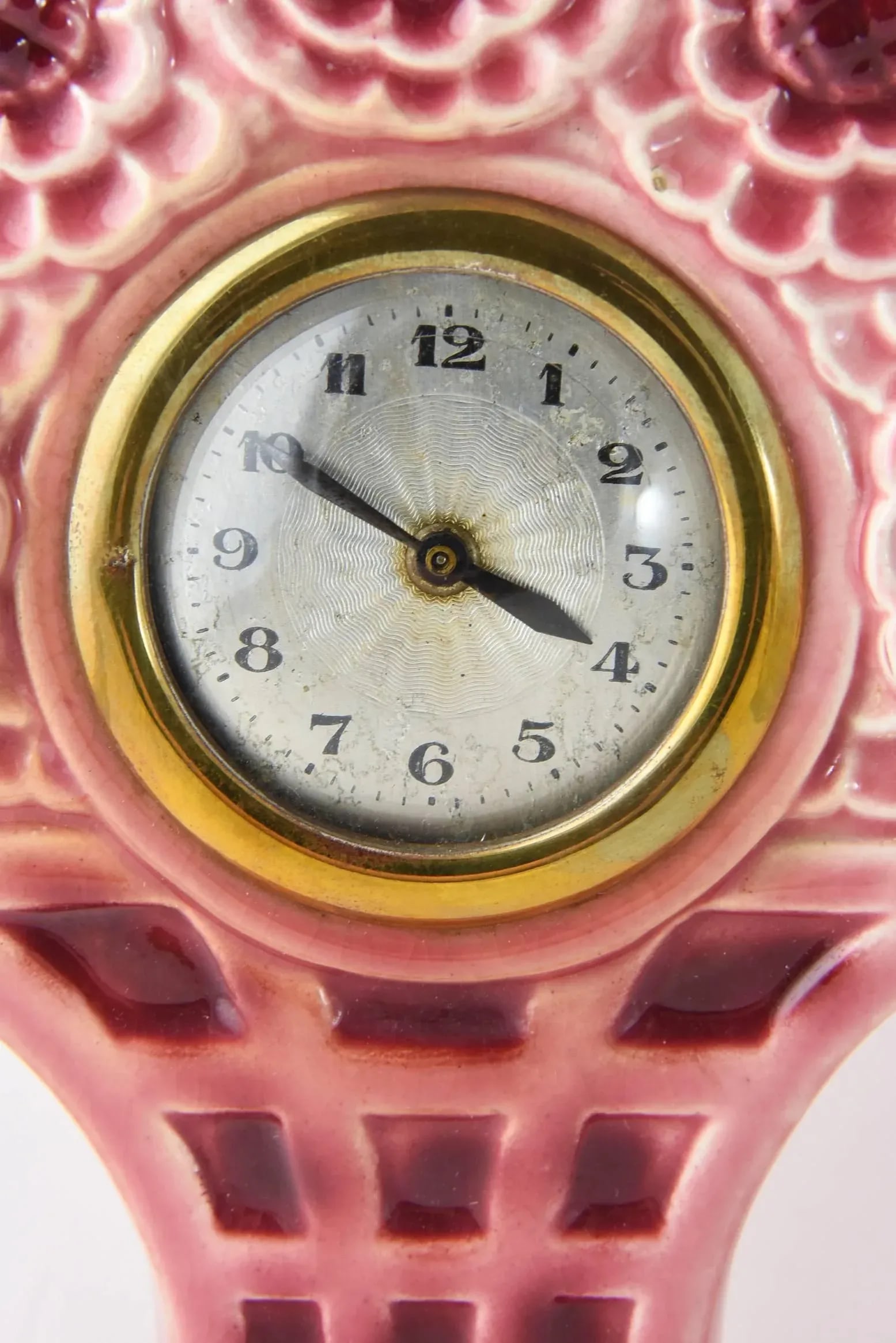19th Century Art Nouveau Majolica Floral Dresser Mantel Clock and Garniture Set - 3 Pieces - 9