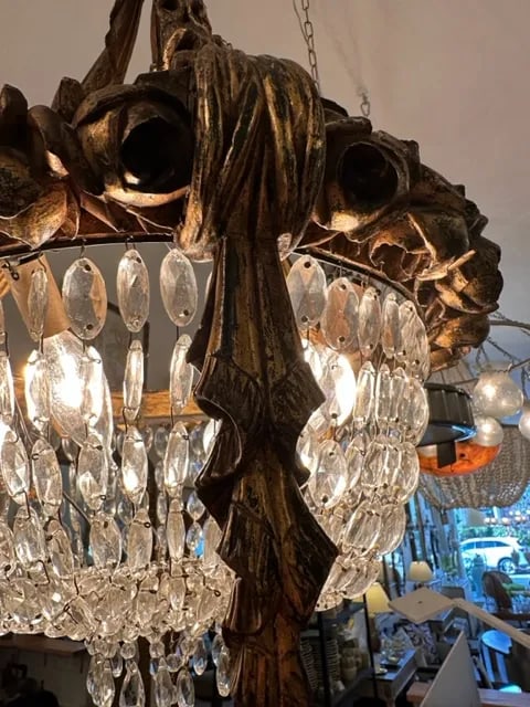 1940s French Wood With Gilt Finish Chandelier - 10