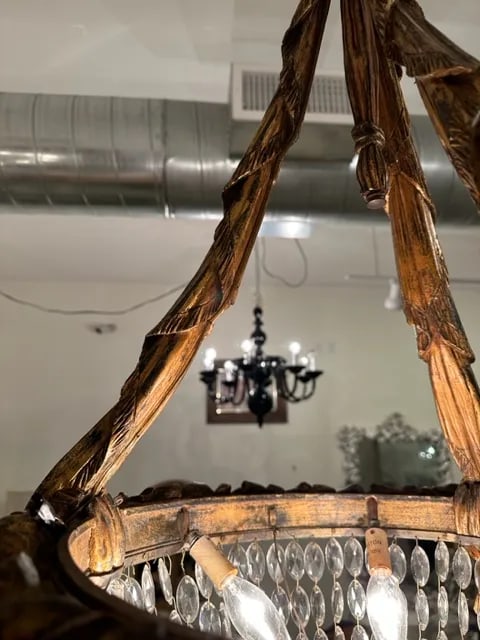 1940s French Wood With Gilt Finish Chandelier - 11