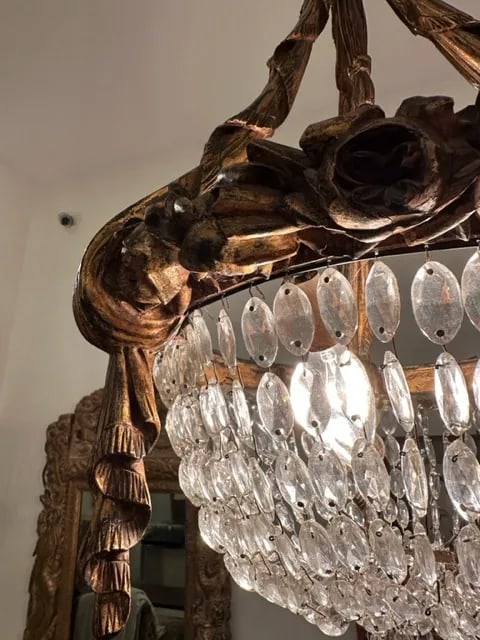 1940s French Wood With Gilt Finish Chandelier - 12