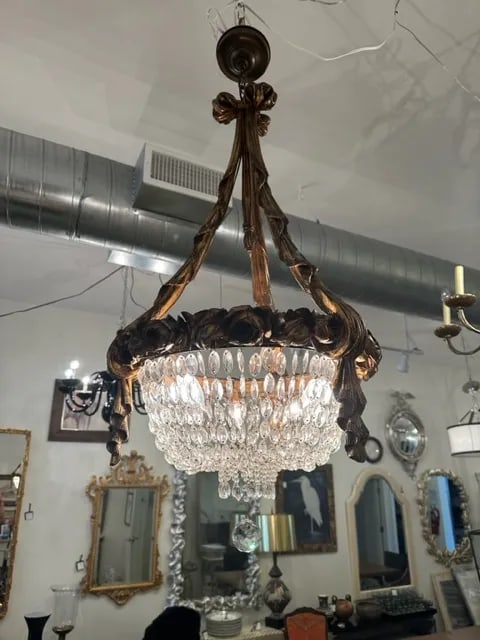 1940s French Wood With Gilt Finish Chandelier - 4