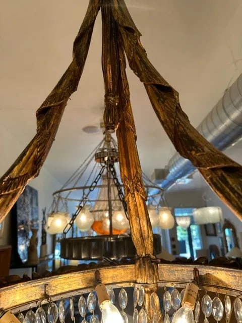 1940s French Wood With Gilt Finish Chandelier - 6
