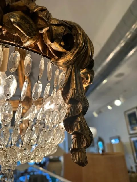 1940s French Wood With Gilt Finish Chandelier - 9