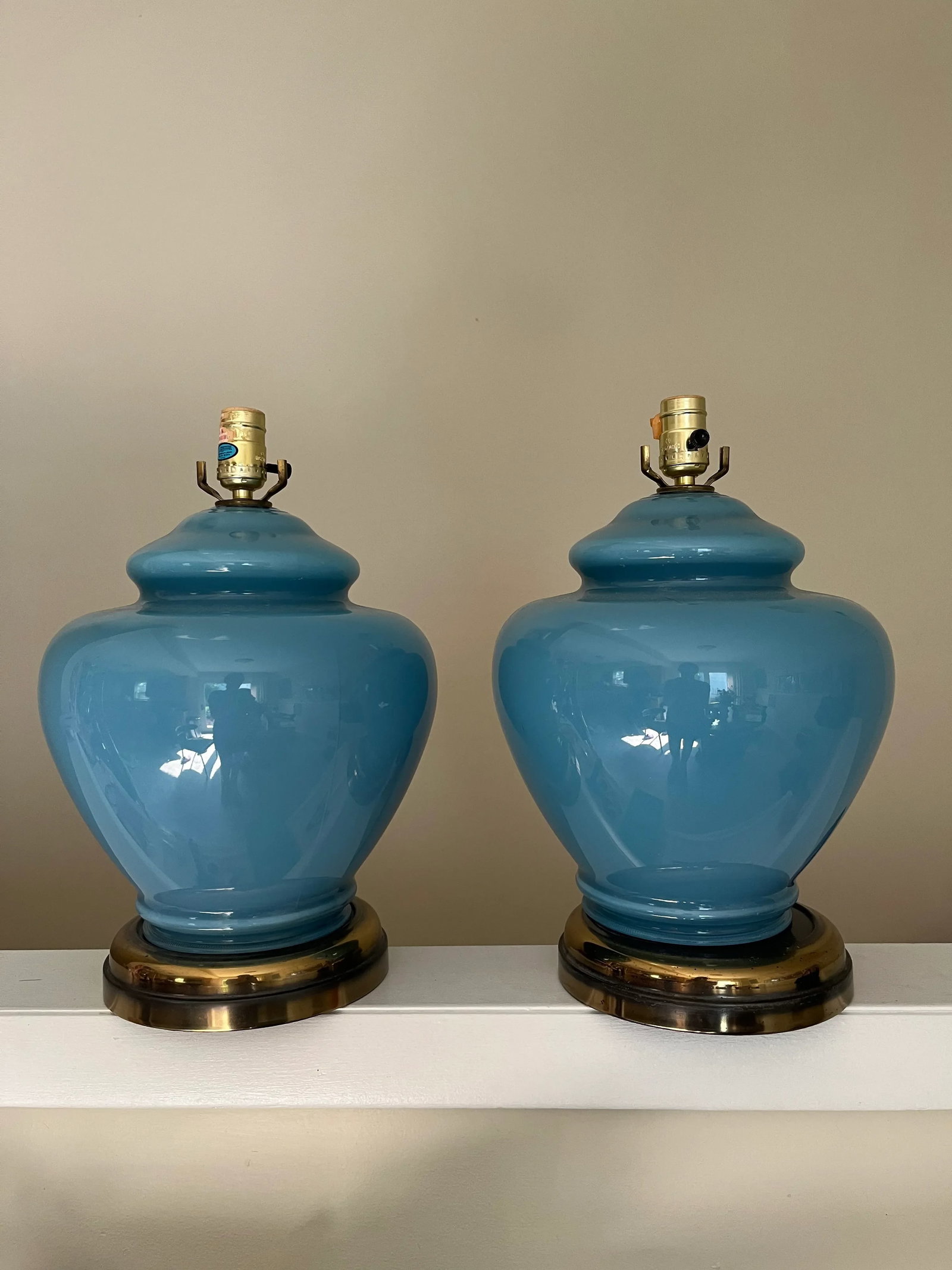 1980s/90s Postmodern Blue Glass Ginger Jar Lamps - a Pair - 2