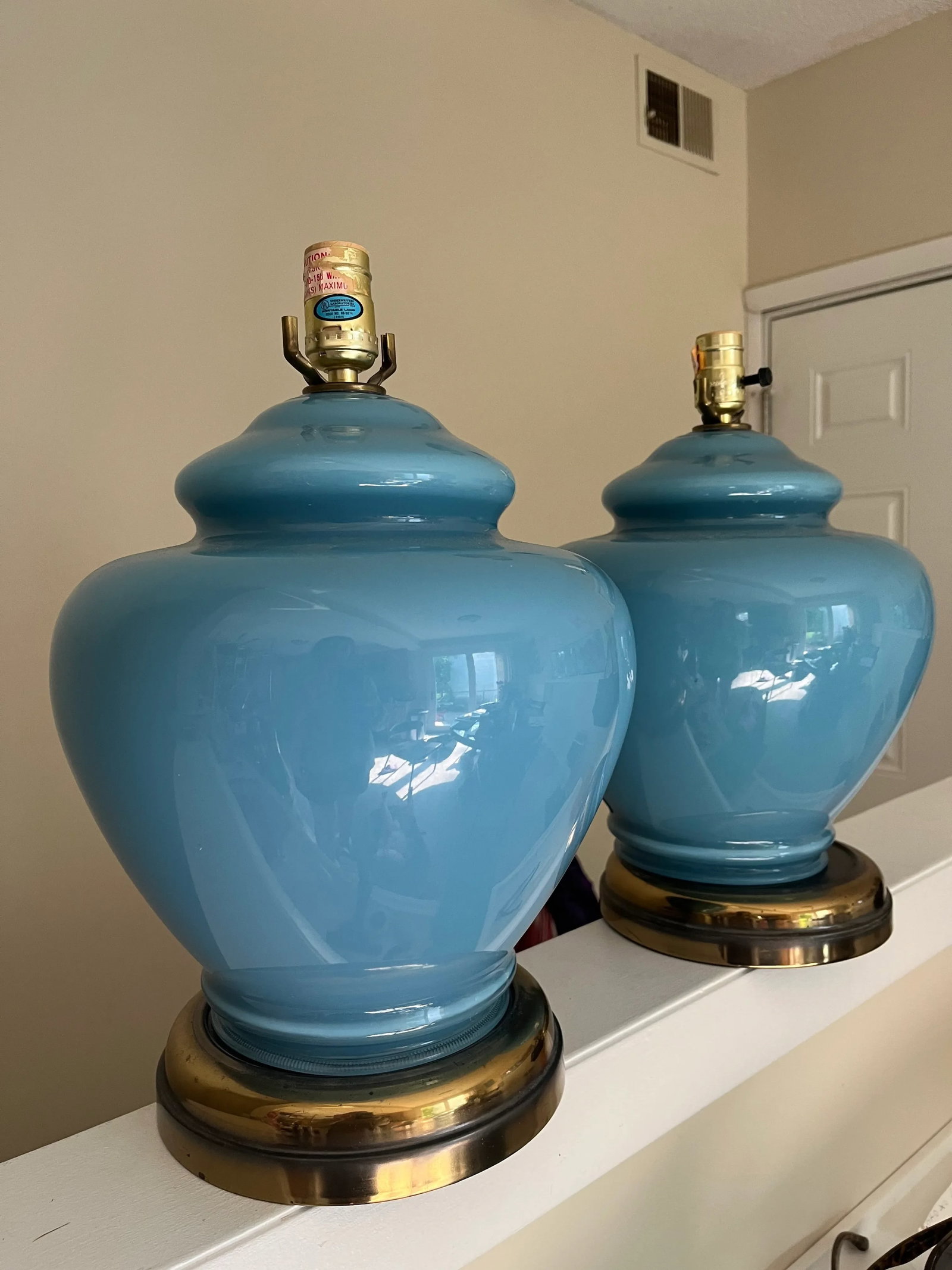 1980s/90s Postmodern Blue Glass Ginger Jar Lamps - a Pair - 3