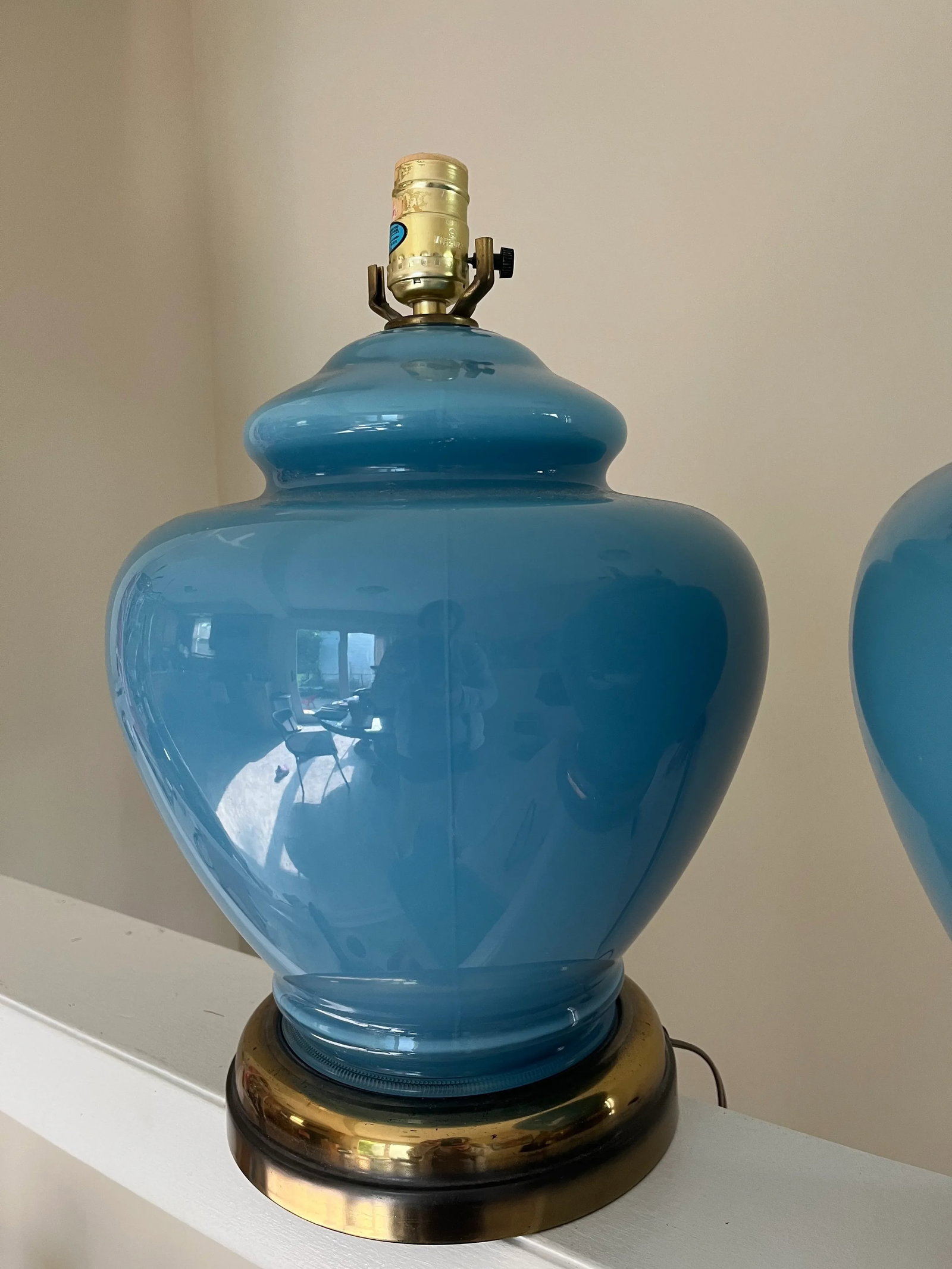 1980s/90s Postmodern Blue Glass Ginger Jar Lamps - a Pair - 6