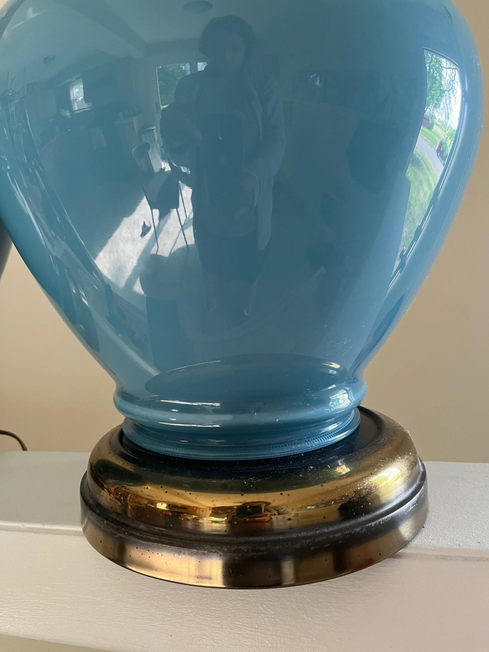 1980s/90s Postmodern Blue Glass Ginger Jar Lamps - a Pair - 7