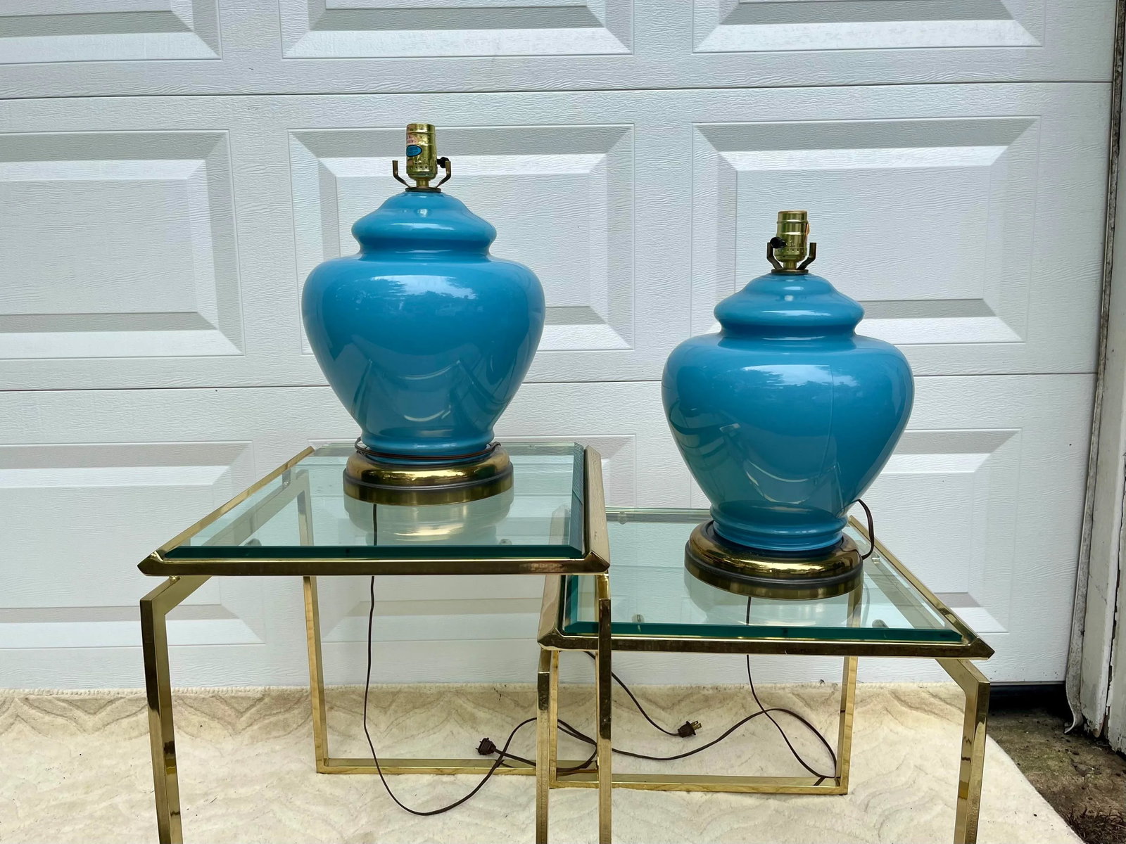 1980s/90s Postmodern Blue Glass Ginger Jar Lamps - a Pair - 8