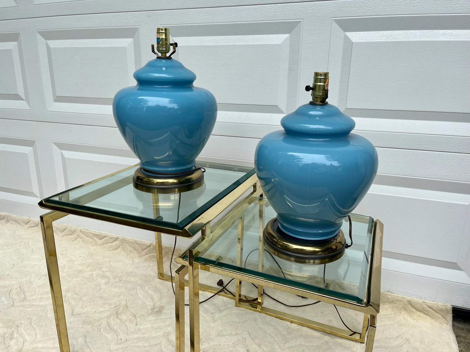 1980s/90s Postmodern Blue Glass Ginger Jar Lamps - a Pair - 9