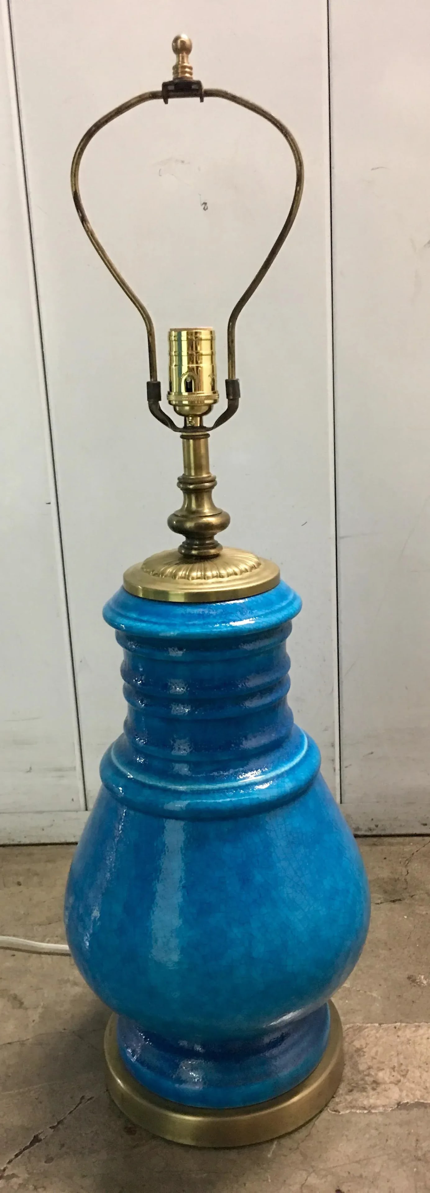Mid-Century Turquoise Ceramic and Brass Lamp - 2