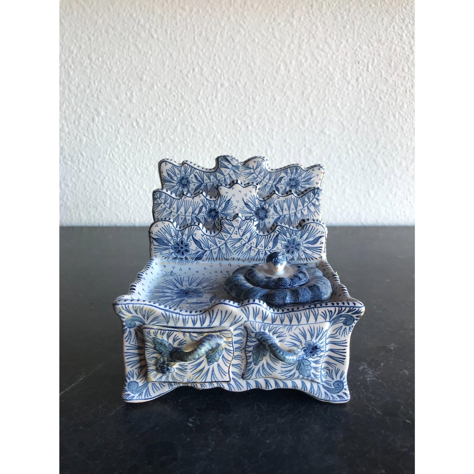 Blue & White Faience Ink Well - 2