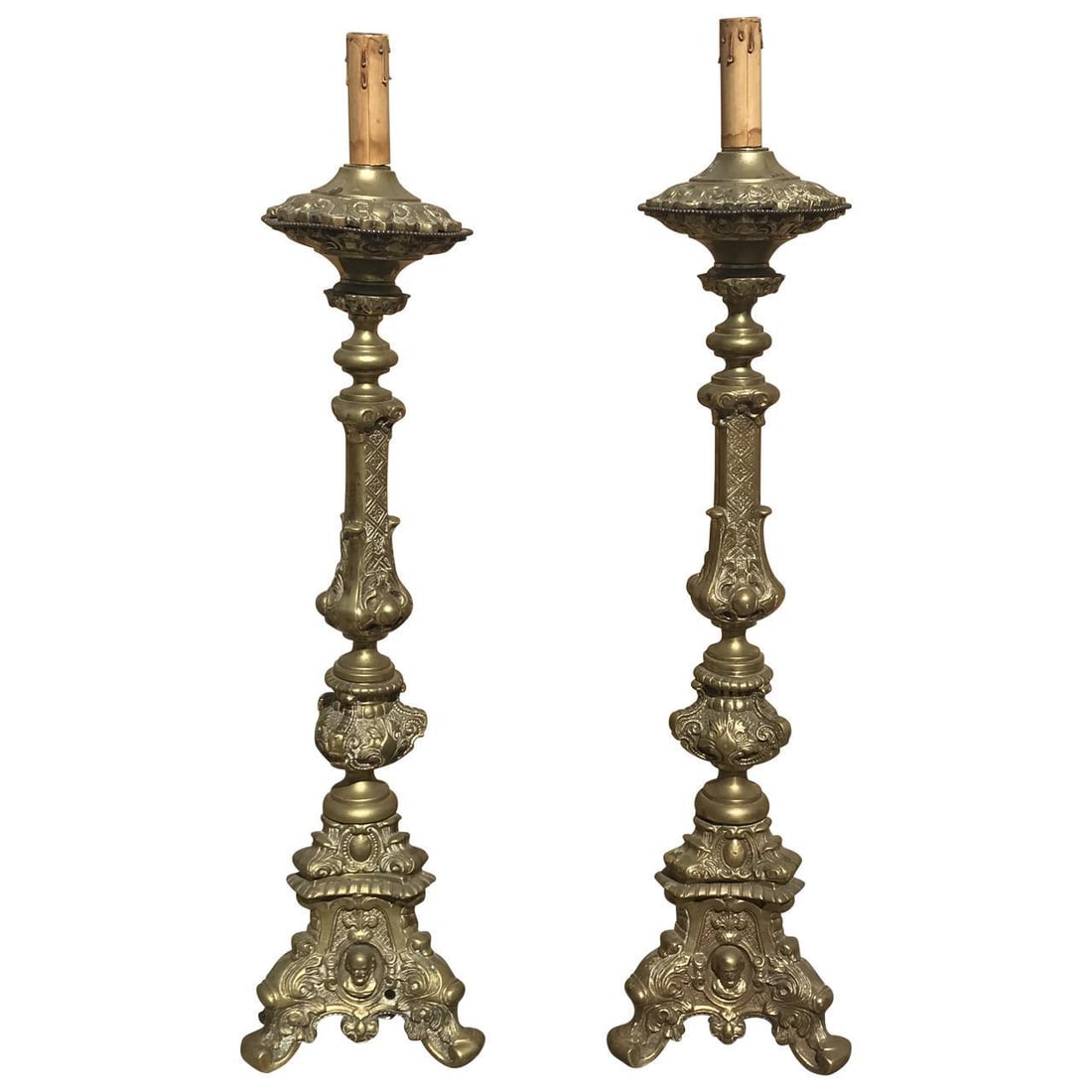 19th Century Bronze Candlestick Lamps - A Pair - 5