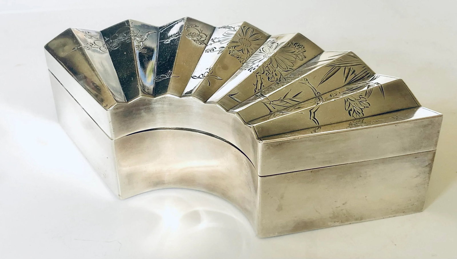 Miyamoto Sterling Japanese Fan Jewelry Box - 3
