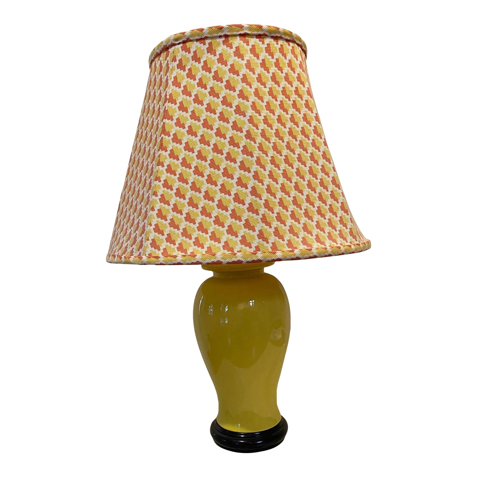 1970s Yellow Lamp With Custom Shade, Wood Stained Base (1 of 4)